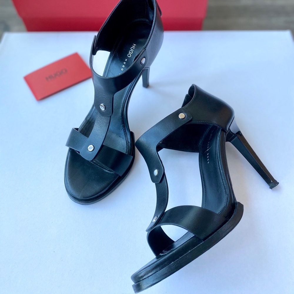 Hugo Boss Enora Leather High Heel Sandals, Black